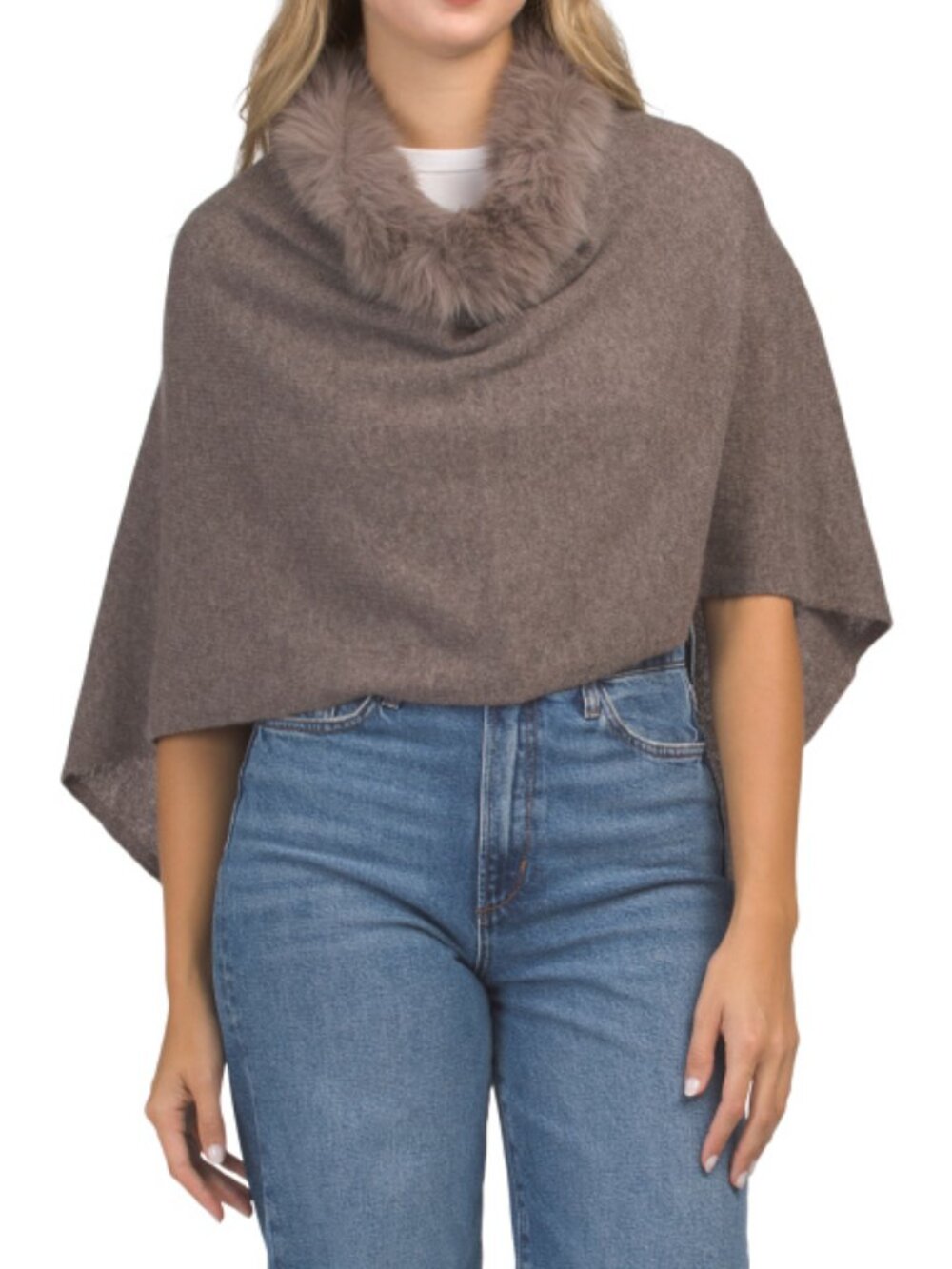 HANNAH ROSE Cashmere Windchill Topper With Faux Fur Trim